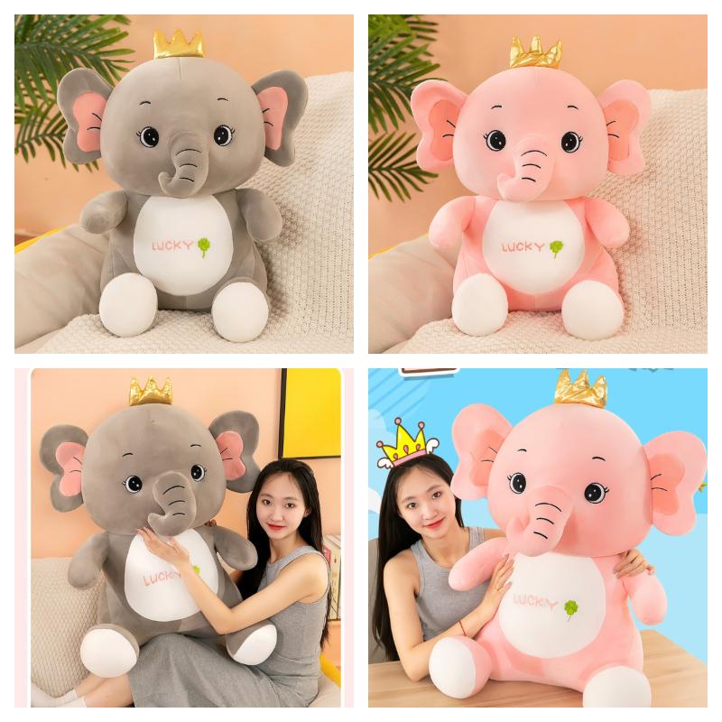 Crown Plush Elephant Toy Grey Pink Creative Design Room Decoration Birthday Gift