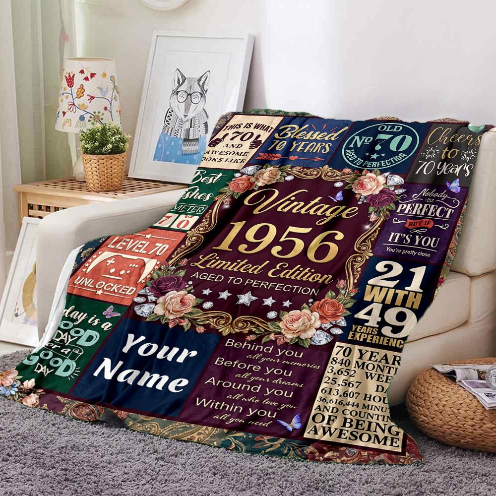 Vintage Anniversary Celebration Customize Your Name Blanket Soft Lightweight And Portable Suitable For All Seasons It'S Perfect For Picnics Sofas