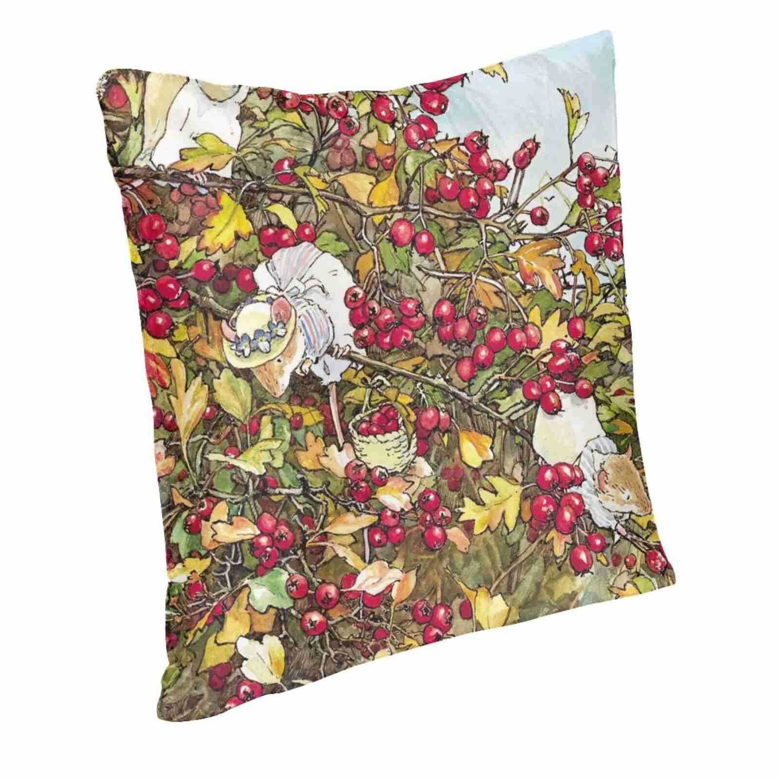 The Blackthorn Bush Home Sofa Car Waist Throw Pillowcase Brambly Hedge Jill Barklem English Quintessential British Countryside Peach skin 18*18(CM)-1Pcs