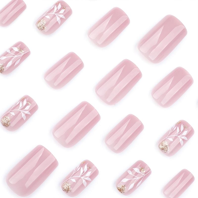 24Pcs Short Square Press On Nail Flowers False Nail Manicure Nail Decors Stick on Nail For DIY Acrylic Nail Art
