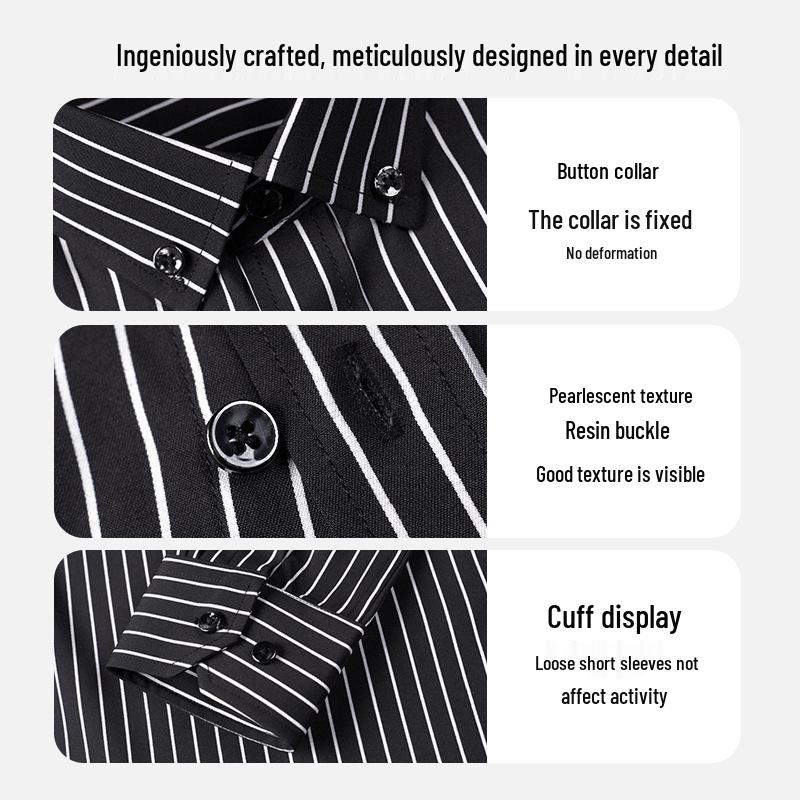 Men's Spring Easy-Care Striped Long Sleeve Stretch Slim Fit Shirt - Iron-Free Business Wear