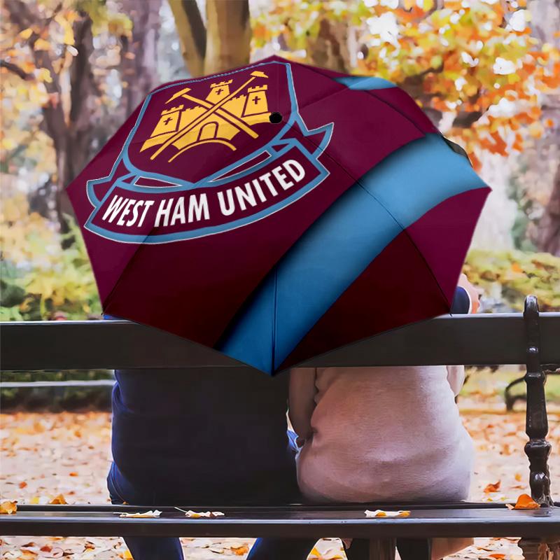 West Ham United FC pattern, automatic folding umbrella, portable and foldable design, 8 ribs, a Christmas or birthday gift.