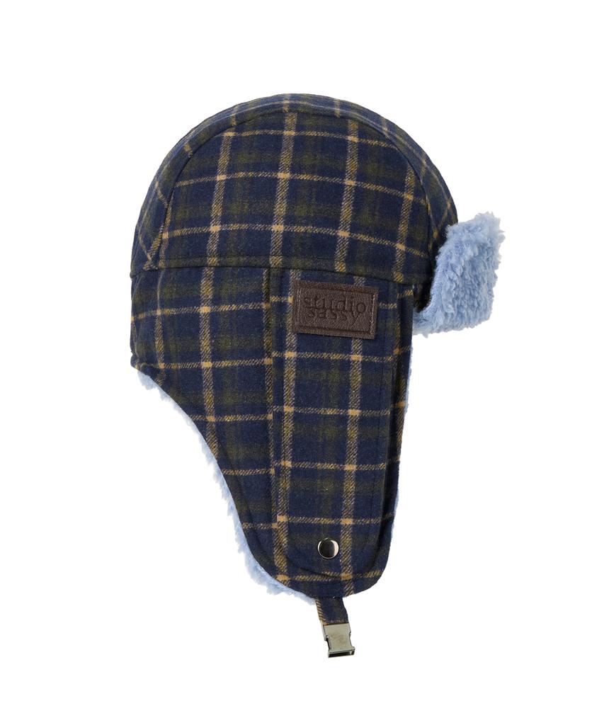 Yueolssesi Fuzzy Bunny Check Trapper Hat (Blue)
