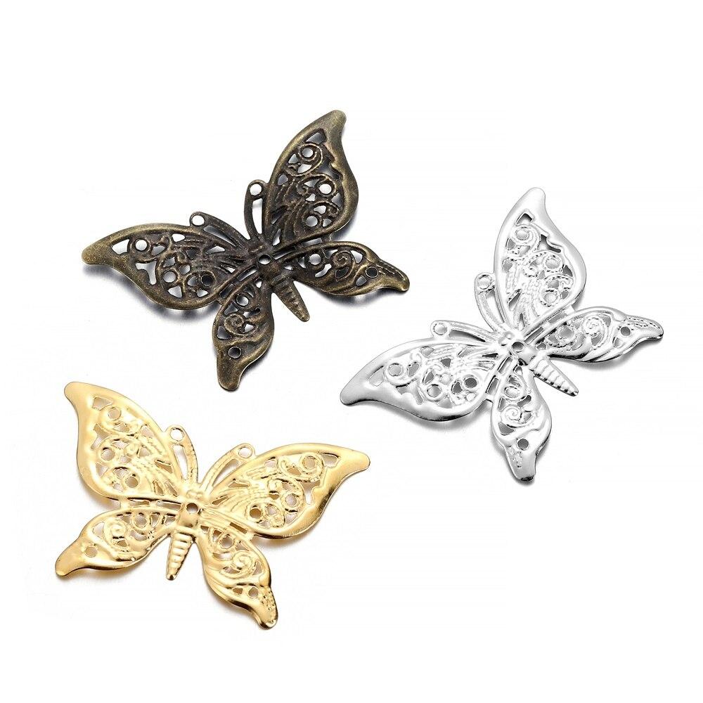 30Pcs/lot Metal Butterfly Embellishments Charms Necklace Filigree Wraps Pendant Earring Connectors For DIY Jewelry Making Tools