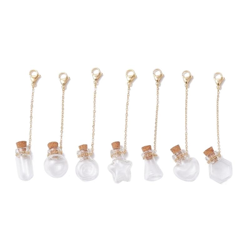 

7pcs Fashioanble Small Glass Wishing Bottles Keychain Pendants Decoration Portable for Jewelry Making and Crafting 1