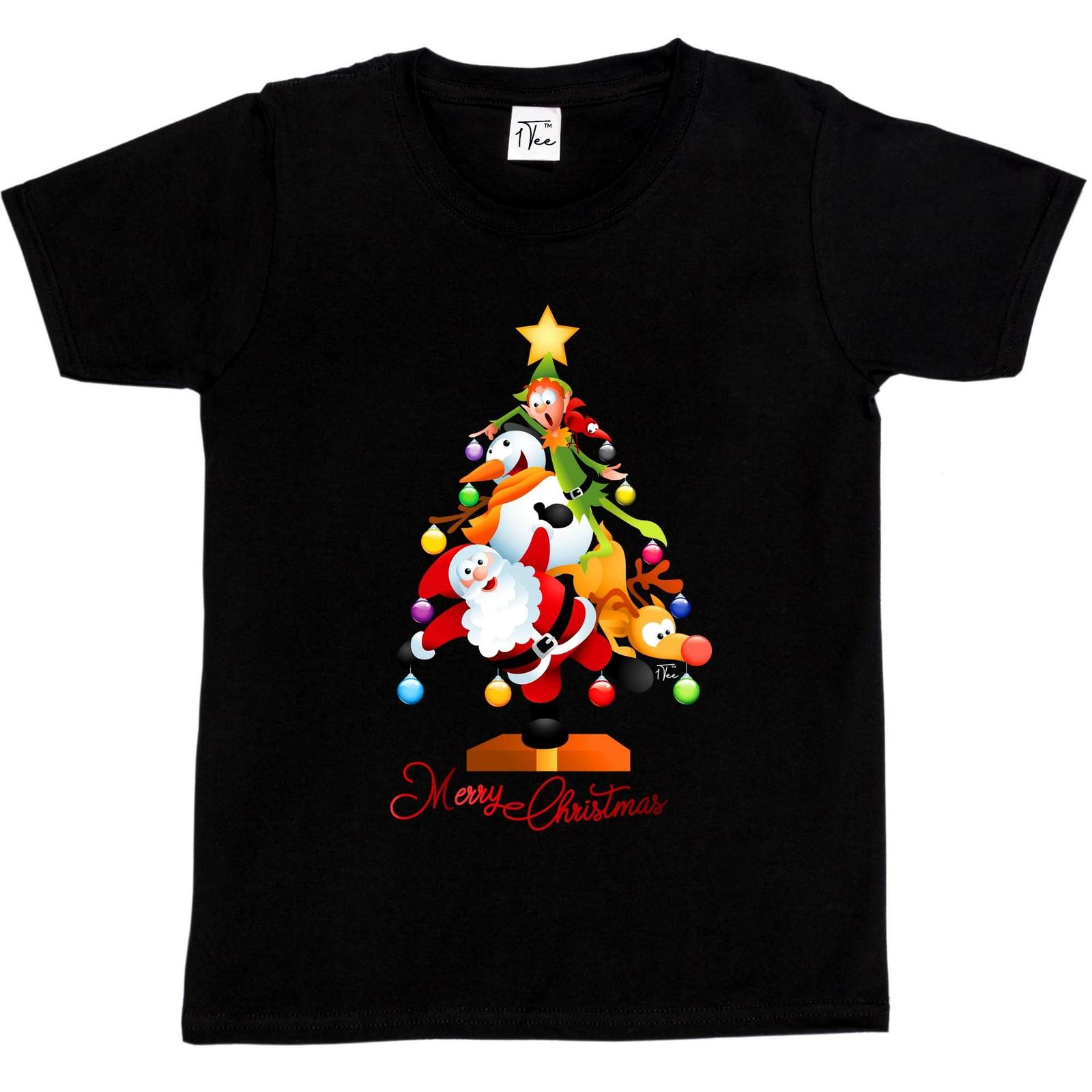 1Tee Kids Boys Merry Christmas Balancing Tree T-Shirt M