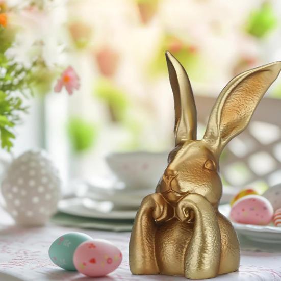 Easter Bunny Figurine Vintage Gold Resin Bunny Statue Spring Rabbit Table Centerpiece for Home Indoor Decor cm