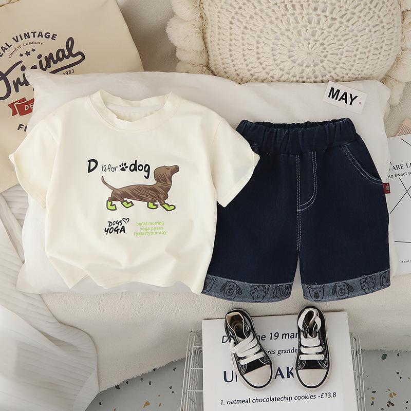 Boys' Summer Outfit Thin Cartoon Children's Short Sleeved Set Summer T-shirt+shorts Two-piece Set