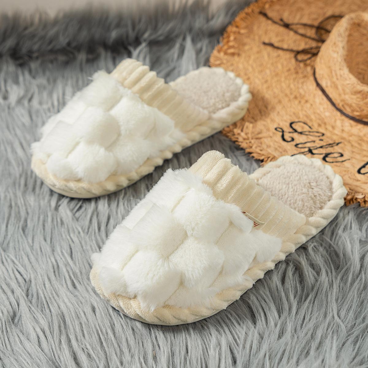 Зимние домашние тапочки, повседневные плюшевые тапочки на плоской подошве, женские хлопковые тапочки 36-37 белый