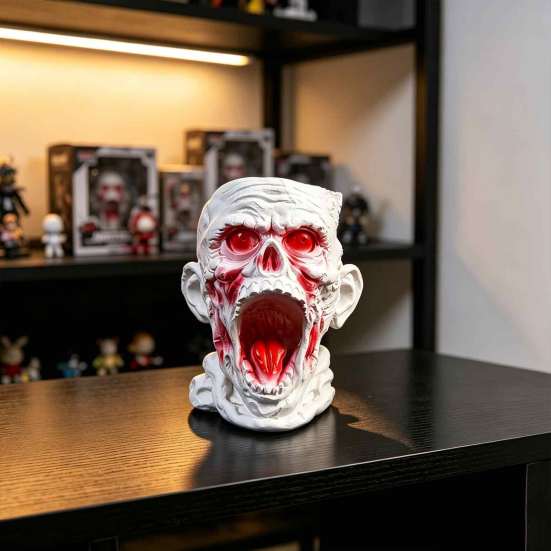 Resin Desk Organizer Gothic Skull Pen Holder, Realistic Zombie Head Makeup Brush Organizer, Large Capacity Desktop Holder Storage Container,