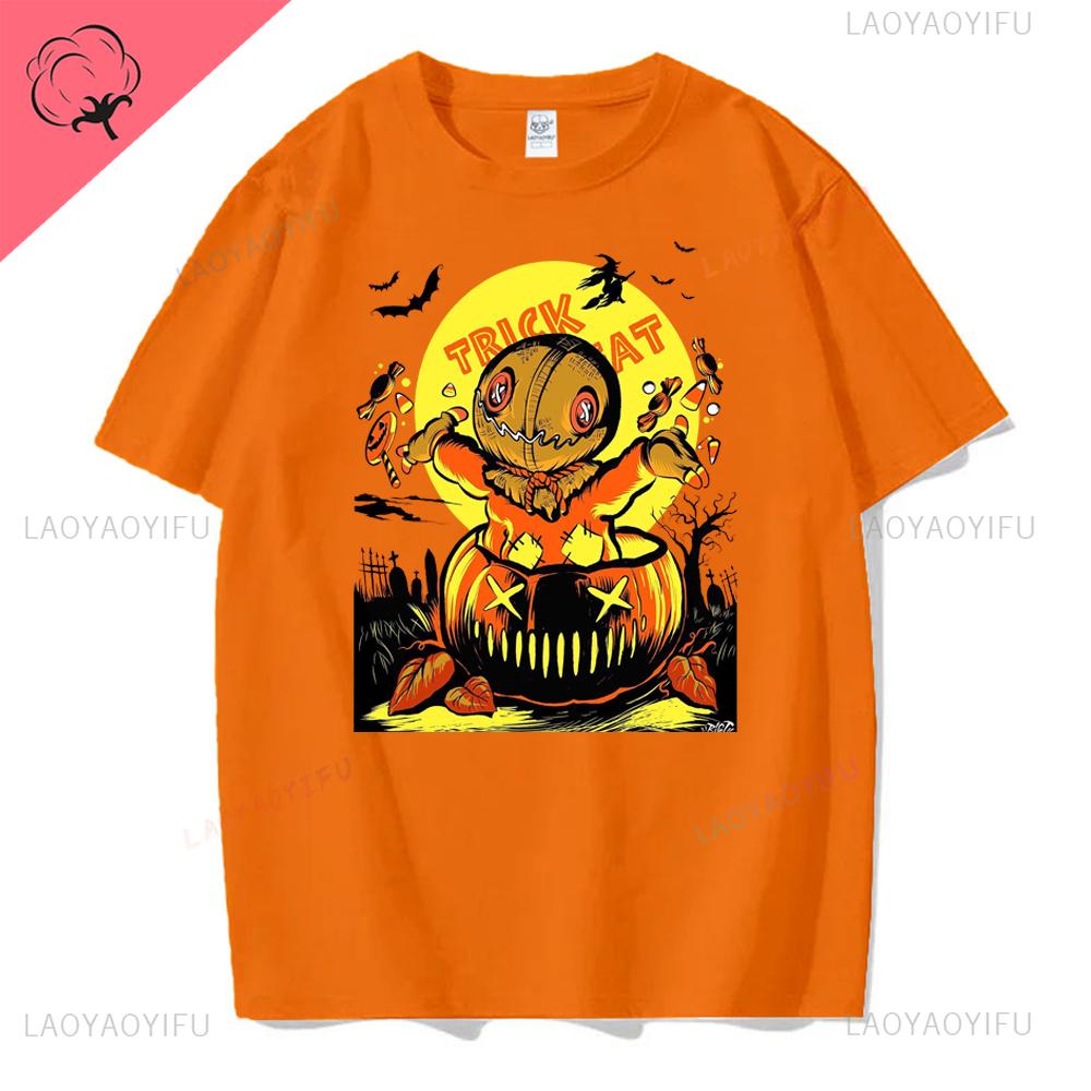 Retro Halloween Pumpkin Cotton T-shirt Men Women Autumn Spooky Season Holiday Top Tee Shirt Funny Halloween Party Tshirt