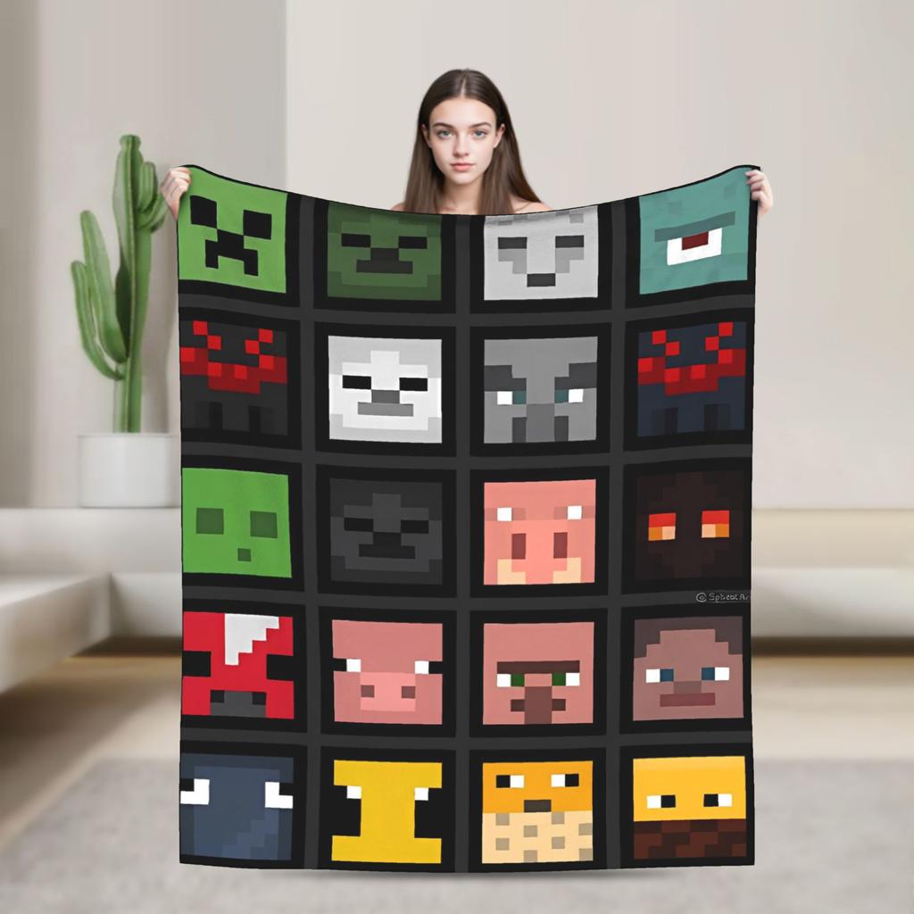 Pig Pixel Game Blanket Quality Warm Soft  Throw Blanket Winter Picnic Couch Chair Sofa Bed Novelty Bedspread