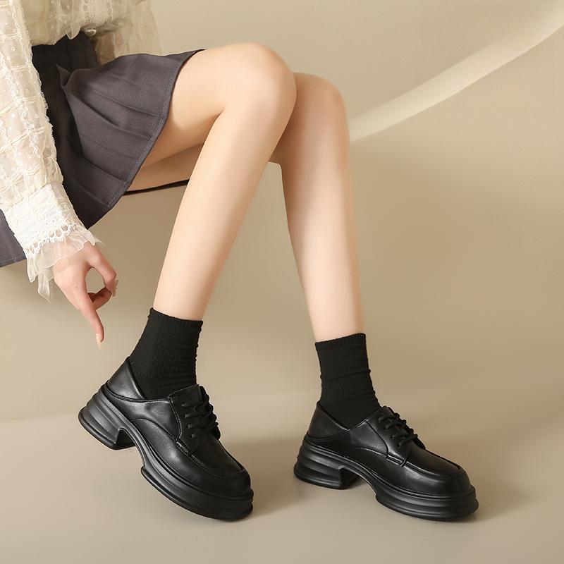 

Fashion Loafer Women s New Platform Single Shoes Versatile British Spring and Autumn 35 чёрный