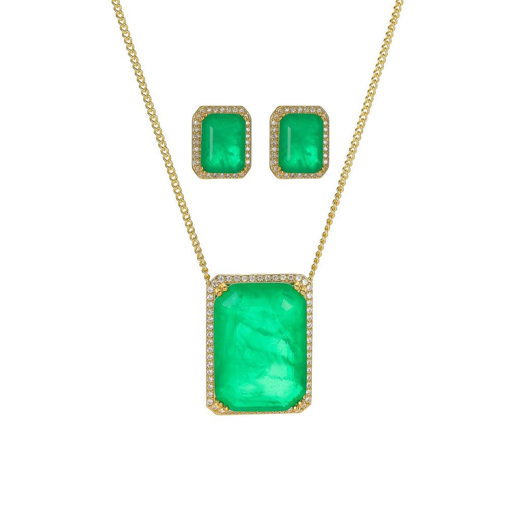 Jewelry Wind Line Cold Wind Stacked Chain Simulation Emerald Set