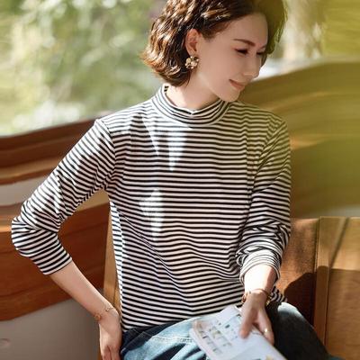 Pasite Women's Striped Mock Neck Thermal Layering Top
