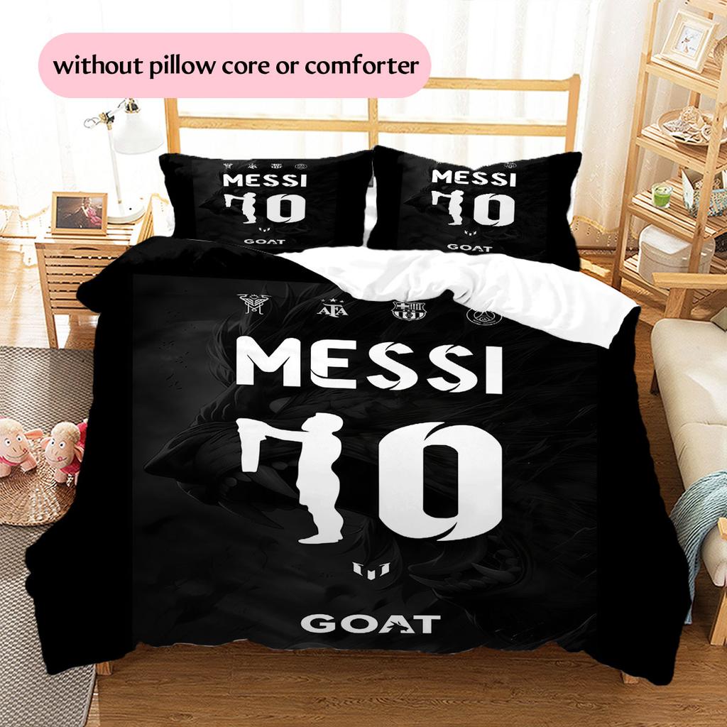 Lenjerie de pat cu model Lionel Messi Decorațiuni pentru casă Cadou de ziua de naștere (1 * husă de pilotă + 2 * fețe de pernă, fără miez),merchandise pentru fani.