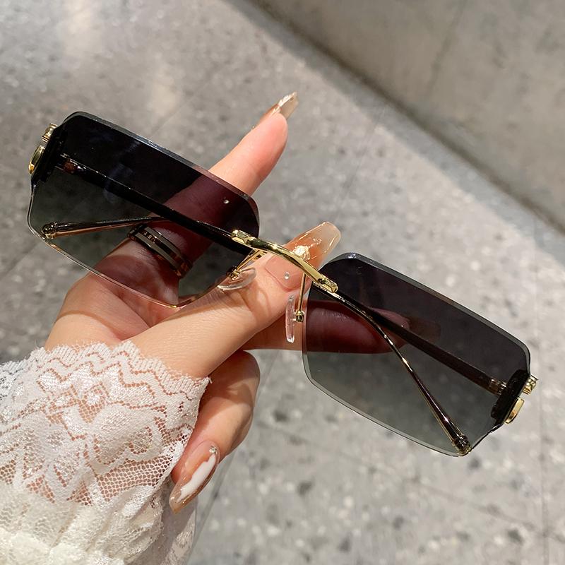 Frameless Square Sunglasses For Women Men's New Narrow Frame Sunglasses Retro Leopard Head Metal Sunscreen 90282