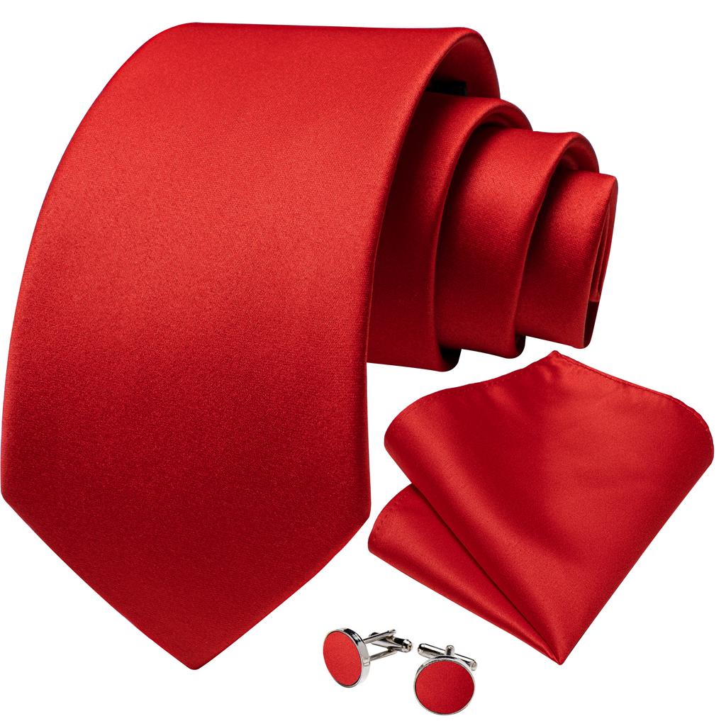 Męskie krawaty jedwabny czerwony krawat Hanky ​​spinki do mankietów zestaw formalne wesele nowość