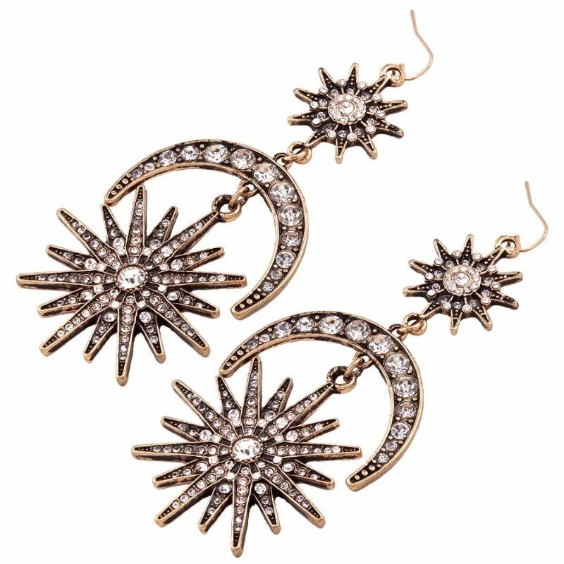 Big Luxury Sun Moon Stars Drop Earrings Rhinestone Punk Earrings for Women Jewelry Boho Vintage Statement Earrings