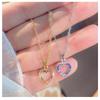Women Colorful Full Zircon Heart Shaped Titanium Steel Clavicle Necklace