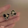 Black retro flower butterfly earrings temperament high-end stud earrings fashion niche versatile light luxury earrings