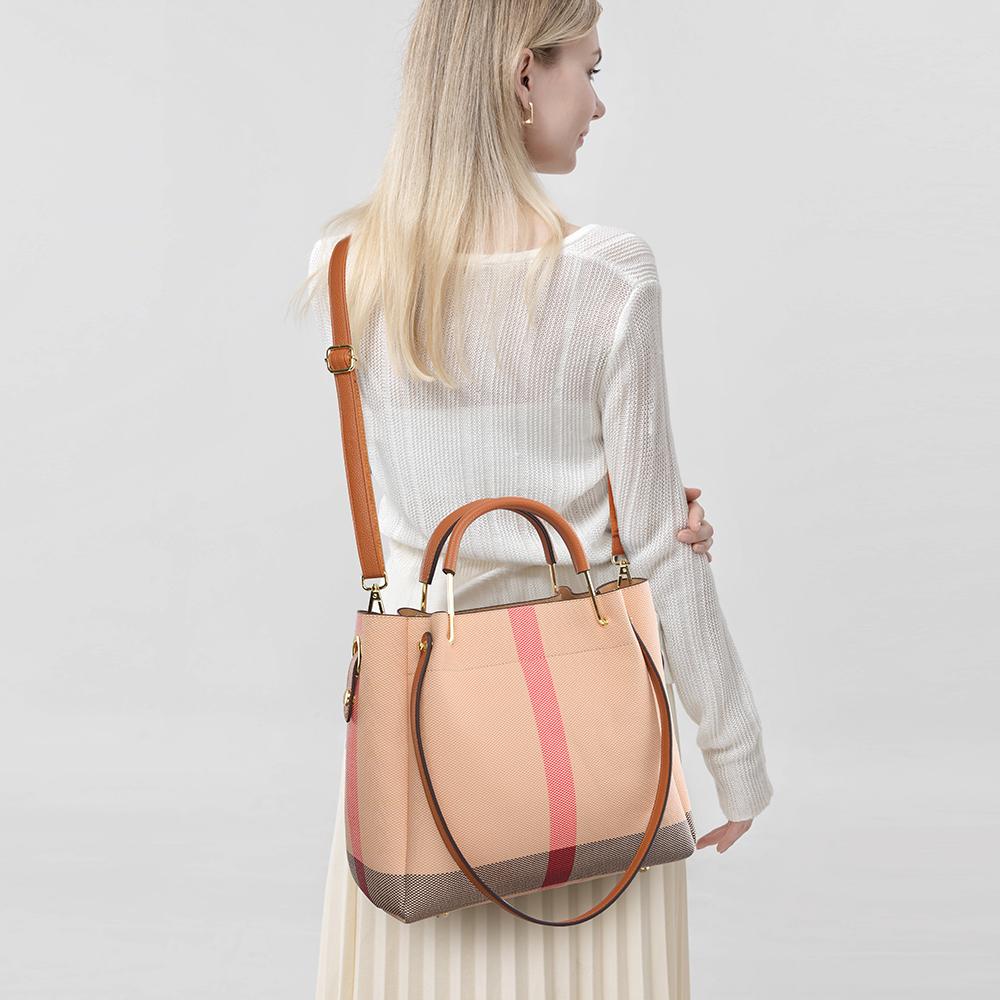European and American Popular Large Capacity Tote Bag Spring New Fashion Pink Grid Women's Bucket Bag High Grade Texture PU Leather Ladies Handbags