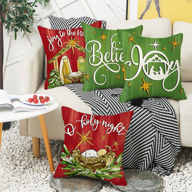 New Winter Christmas Letter Print Pillow Cover Holiday Decoration Home Sofa Cushion Cover