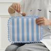Stripe Ruffle Makeup Bag,Large Travel Cute Cosmetic Bag for Women Girls,Toiletry Bag Make Up Organizer 10.8 X 4.5 X 8 Inch (Blue Stripe)