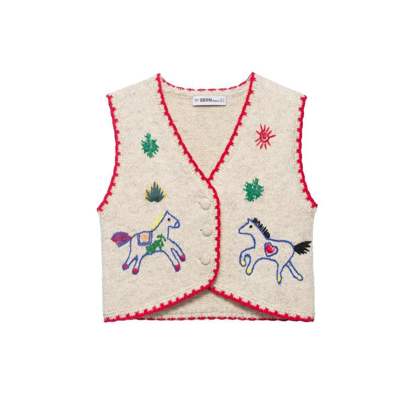Spring 2026 European & American Style Embroidered Knit Vest S