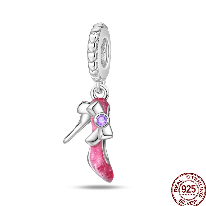 925 Silver Romantic Princess Pink Dress Lipstick Dancing Shoes Charm Beads For 3MM 925 Original Bracelet Jewelry