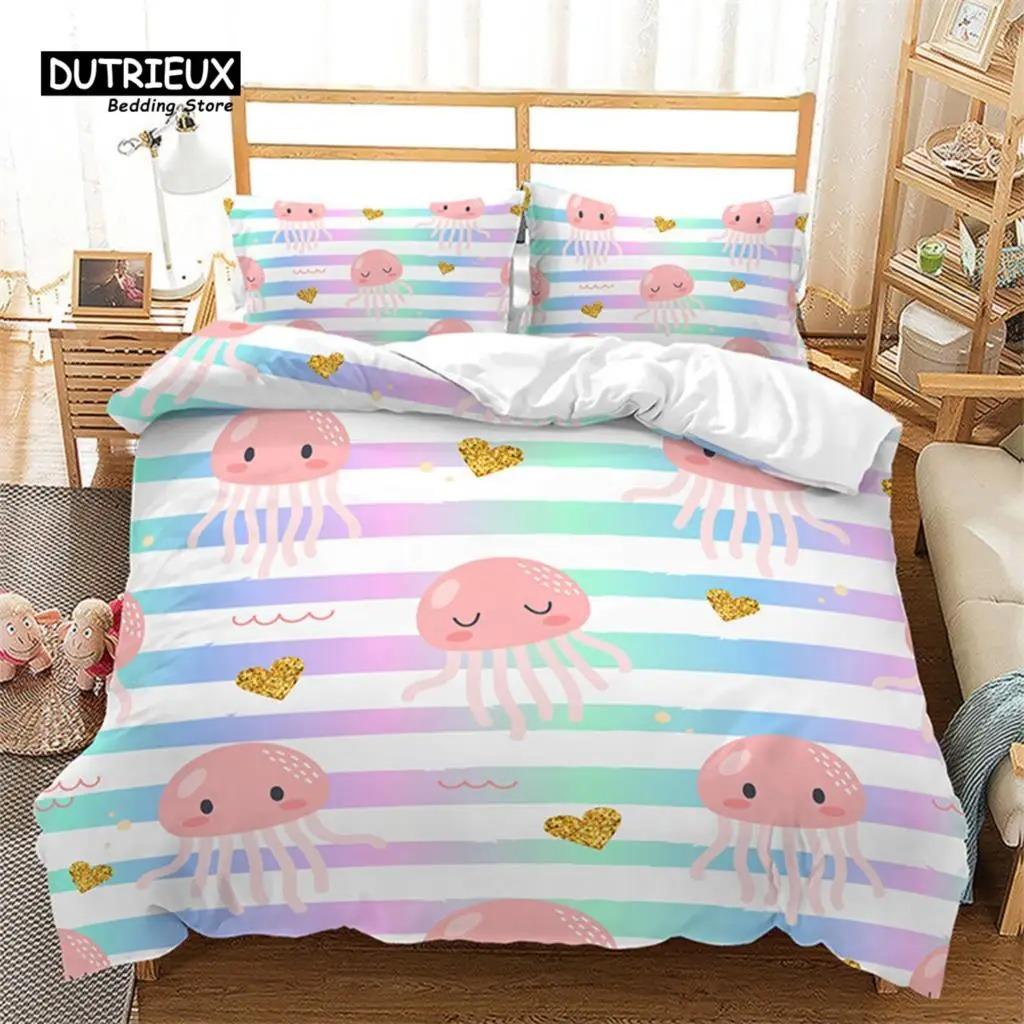 Cartoon Duvet Cover Mermaid Comforter Cover Microfiber Unicorn Animal Bedding Set King For Kids Girls Teens Kawaii Bedroom Decor
