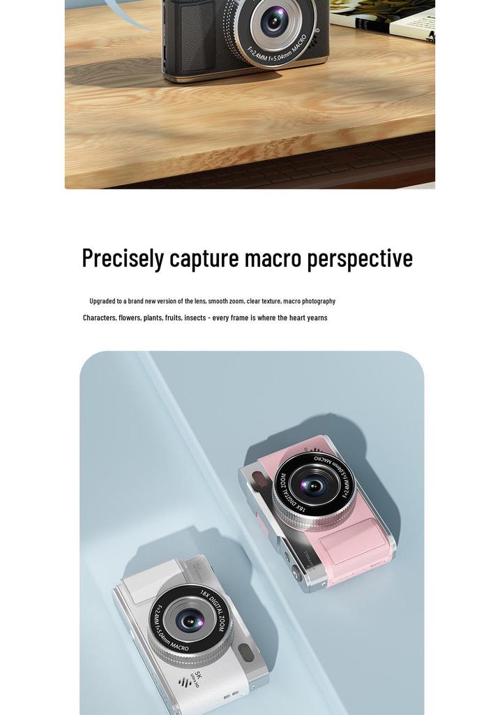 Retro 5K Mirrorless Digital Camera with Flip Screen & HD CCD for Selfies