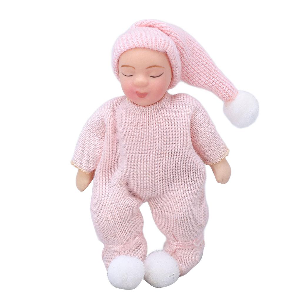 Dollhouse Porcelain Baby 1:12 Scale Mini Pink Sweater Dollhouse Miniature Newborn Figure