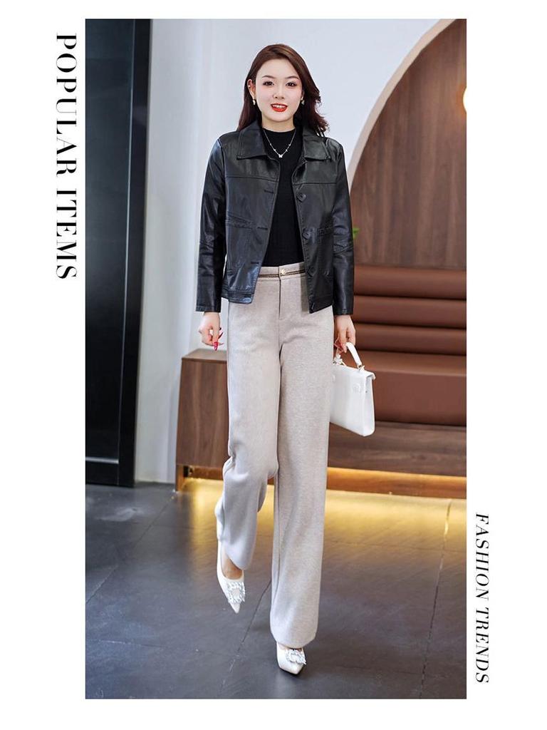 Pantalon Large Taille Haute en Laine Cachemire pour Femme - Automne/Hiver, Épais, Élégant, Polyvalent, Design Droit Décontracté.