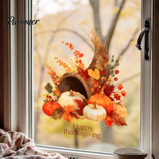 Static Window Clings for Thanksgiving Harvest Themed Sticker, Decorative Non Adhesive Cling, Removable Holiday Glass Stickers Watercolor Decals