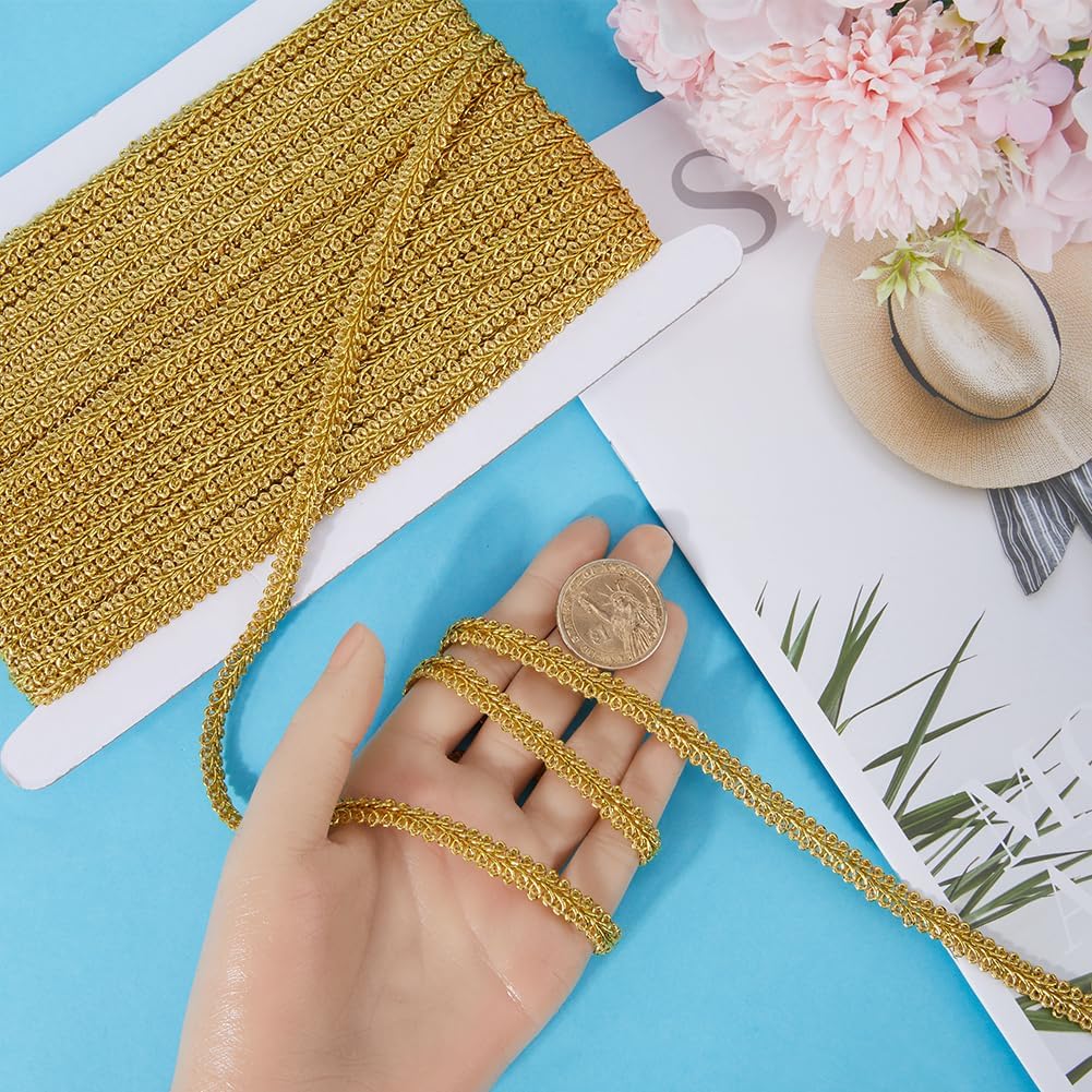 GORGECRAFT 25 Yards Metallic Lace Trim Embroidered Gold Braided Centipede Edge Ribbon Applique Gimp Woven Edging Trimmings for Sewing Christmas Home