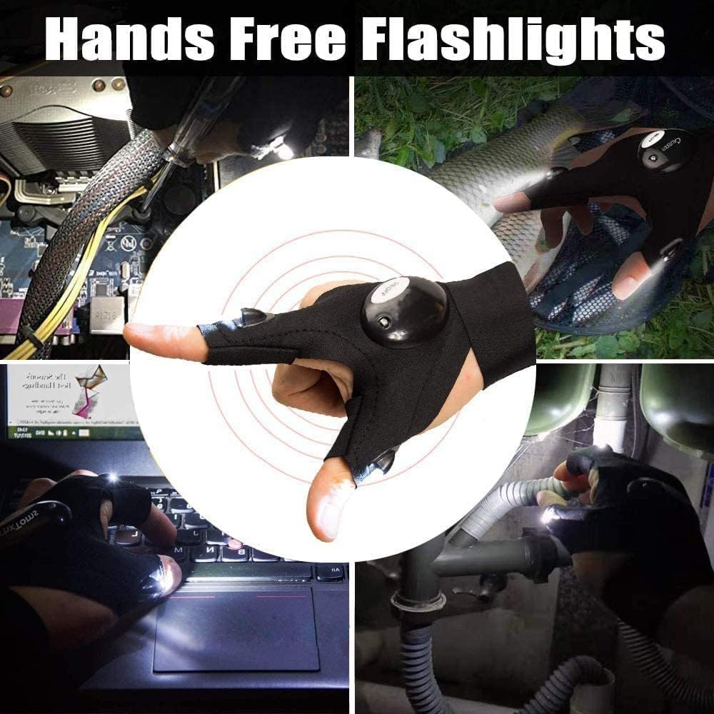 

2 LED Flashlight Gloves Outdoor,Work Gloves with Light for Darkness Places, Fishing, Camping and Hiking & Tools Gifts for Handymen Men Women Battery
