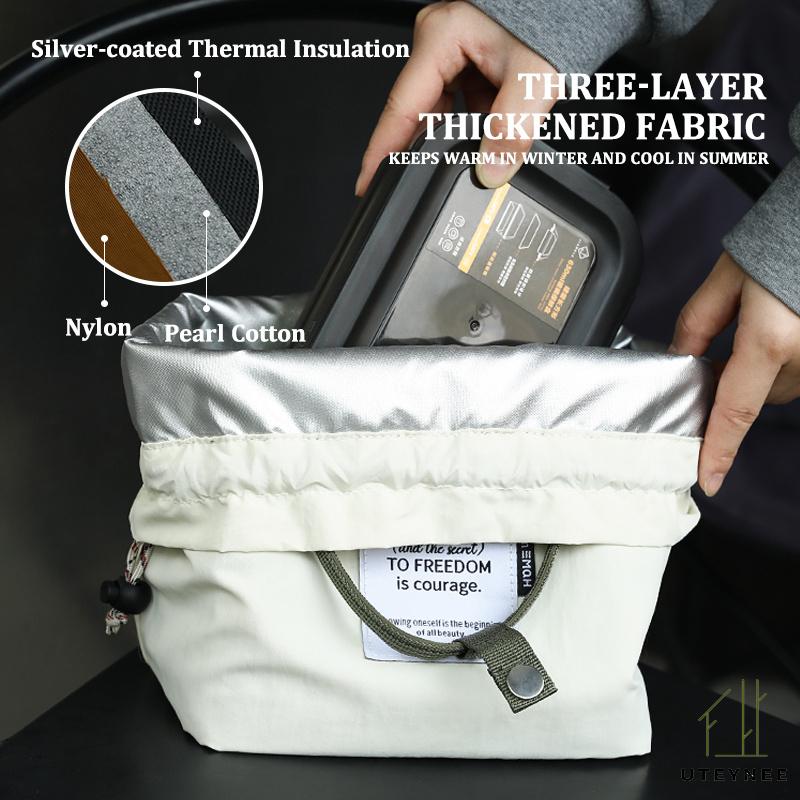 Large Waterproof Insulated Bento Box Bag with Drawstring Closure Thickened Lunch Bag for Work Student Picnic Cooler Tote Bag