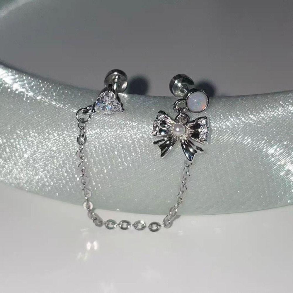Silver Color Ear Bone Nail Earrings Stainless Steel Cartilage Earrings Chain Earrings  Jewelry Gift