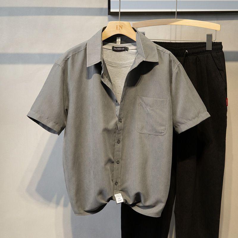 Japanese Men's Summer New Patchwork Square Collar Button Pocket Fashion Solid Loose Casual Versatile Short Sleeved Shirts