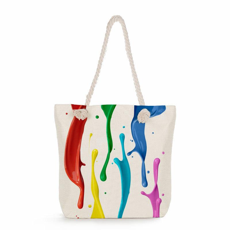 Colored paint print thick rope single-shoulder beach bag 7353