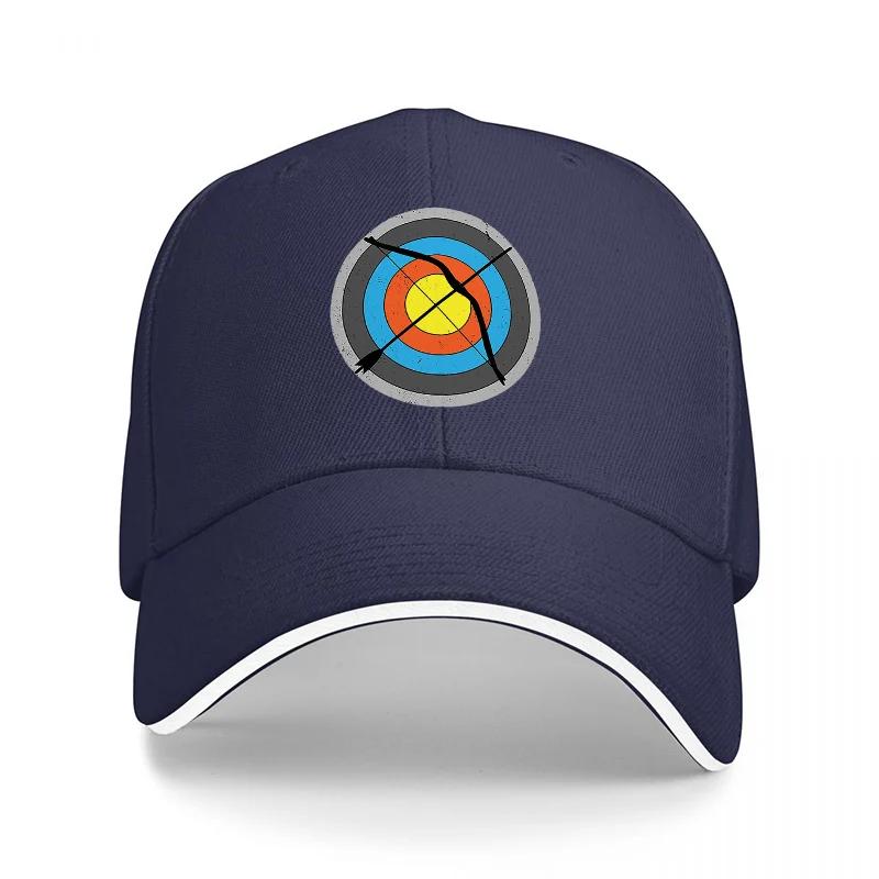 Bogenschießen Ziel Design Baseballkappe Schwarz Verstellbare Mütze mit buntem Zielscheibenmuster Sportlicher Stil für Outdoor-Enthusiasten