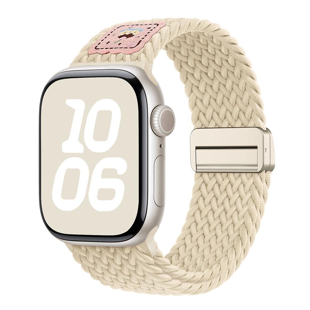 Slim Waist Magnetic Buckle Woven Strap for Apple Watch Unisex Summer Breathable Fine Weaving Band Compatible for 11/10/8/7/6 38/40/41/45/46mm 38/40/41/42S10 бежевый