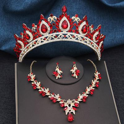Vintage 3-tlg. Brautkronen-Set, Königliche Königin, Prinzessin, Diademe und Halsketten-Set, Hochzeits-Brautschmuck-Set, Kostüm-Accessoires