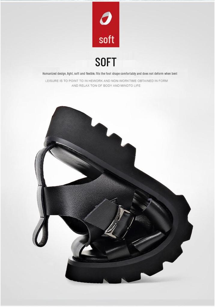 Men's Trendy Retro Style Leather Slip-on Sandals - Breathable, Lightweight, Thick Sole with Buckle