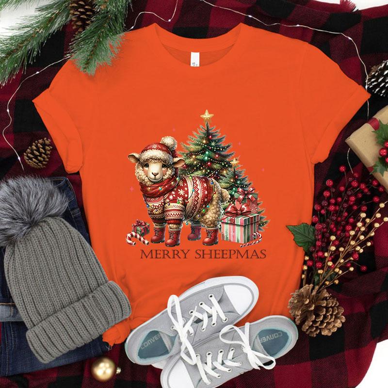 

Новая мужская женская модная забавная рождественская футболка с принтом Merry Sheep и букв, летняя унисекс свободная повседневная больших размеров, графические топы 4XL