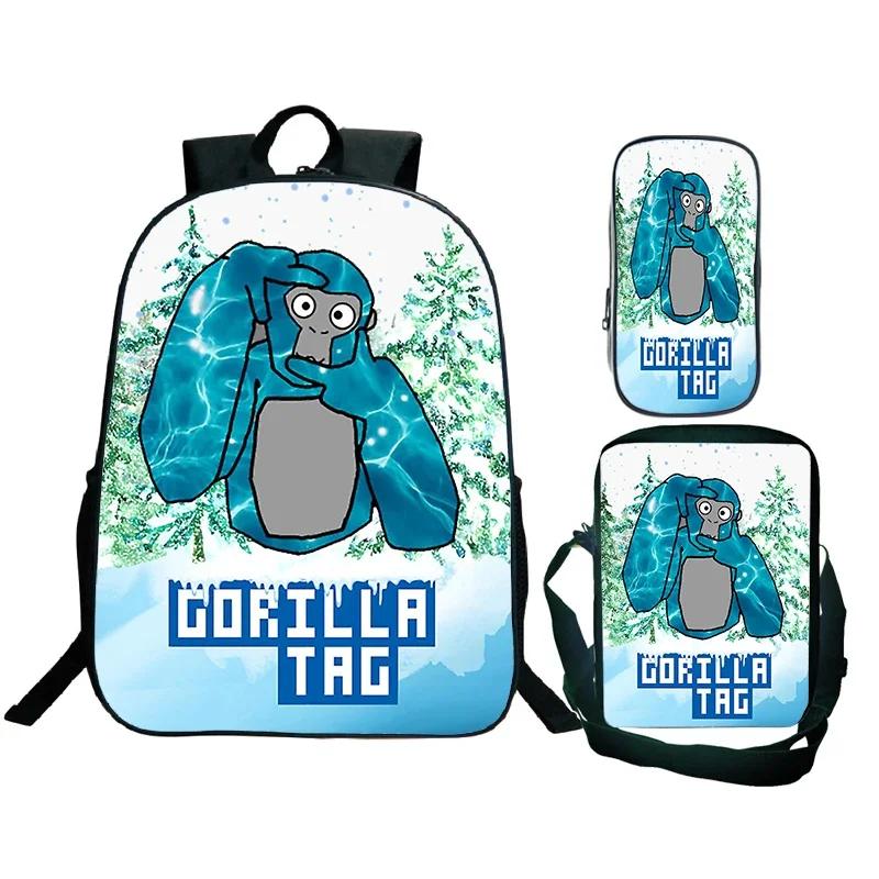 Spiel Gorilla Tag Druck Rucksack mit Umhängetasche Federmäppchen Jungen Lustiger Cartoon Schultasche Wasserdicht Kinder Schulrucksack 3er Set