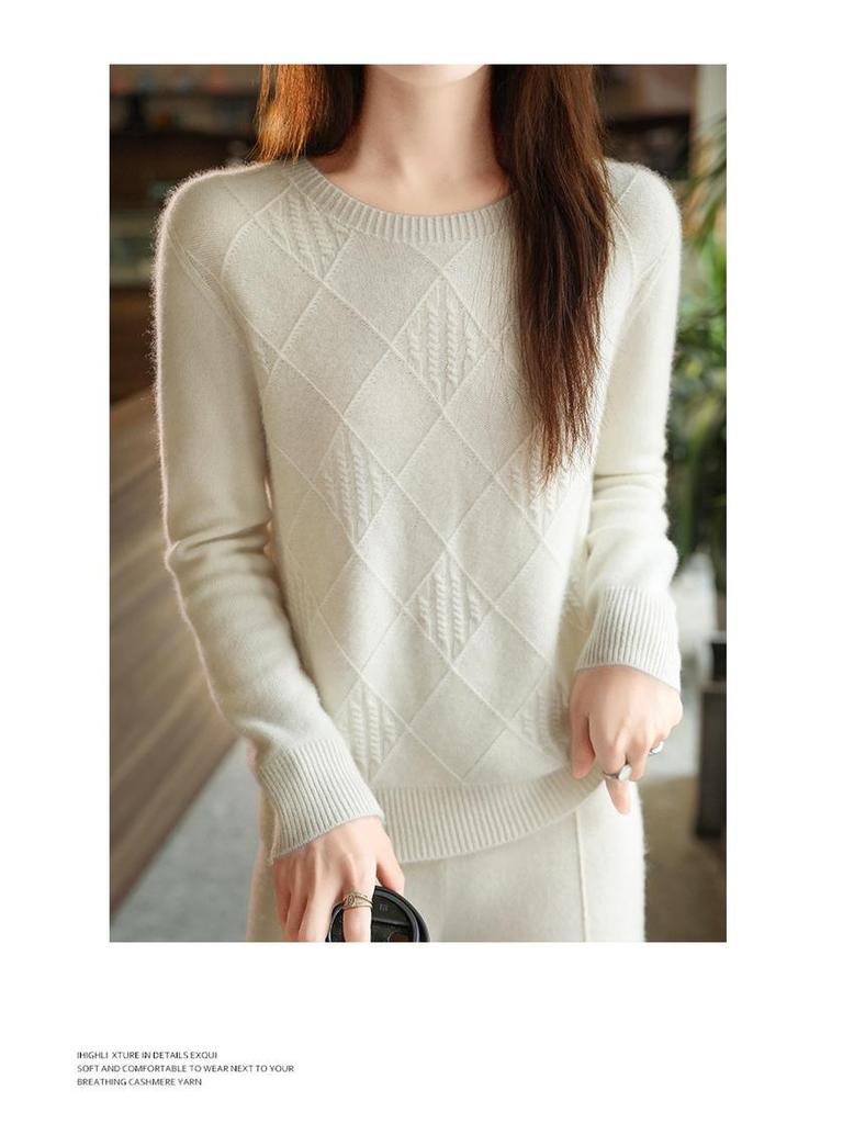 Women's 100% Wool Round Neck Slimming Knitted Sweater - Autumn/Winter