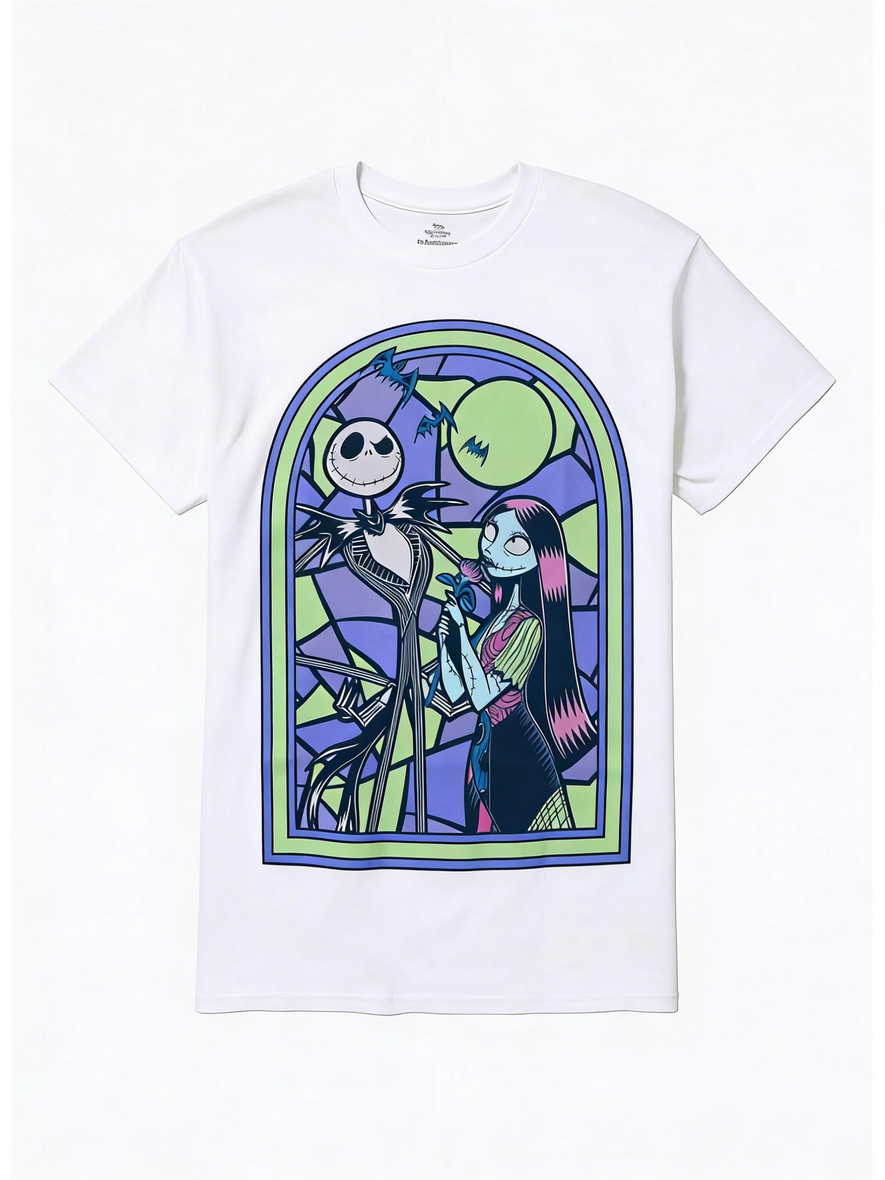 

s New Nightmare Before Christmas Jack and Sally Stained Glass High Quality Print WoUnisex Short Sleeve Loose Casual TShirt S