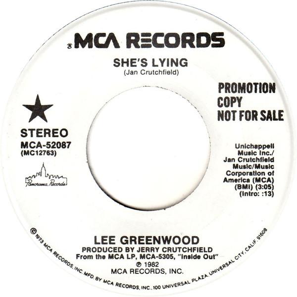 

7inch Record LEE GREENWOOD - She s Lying MCA52087PROMO MCA, PANORAMA 1982 US Country/Folk Used